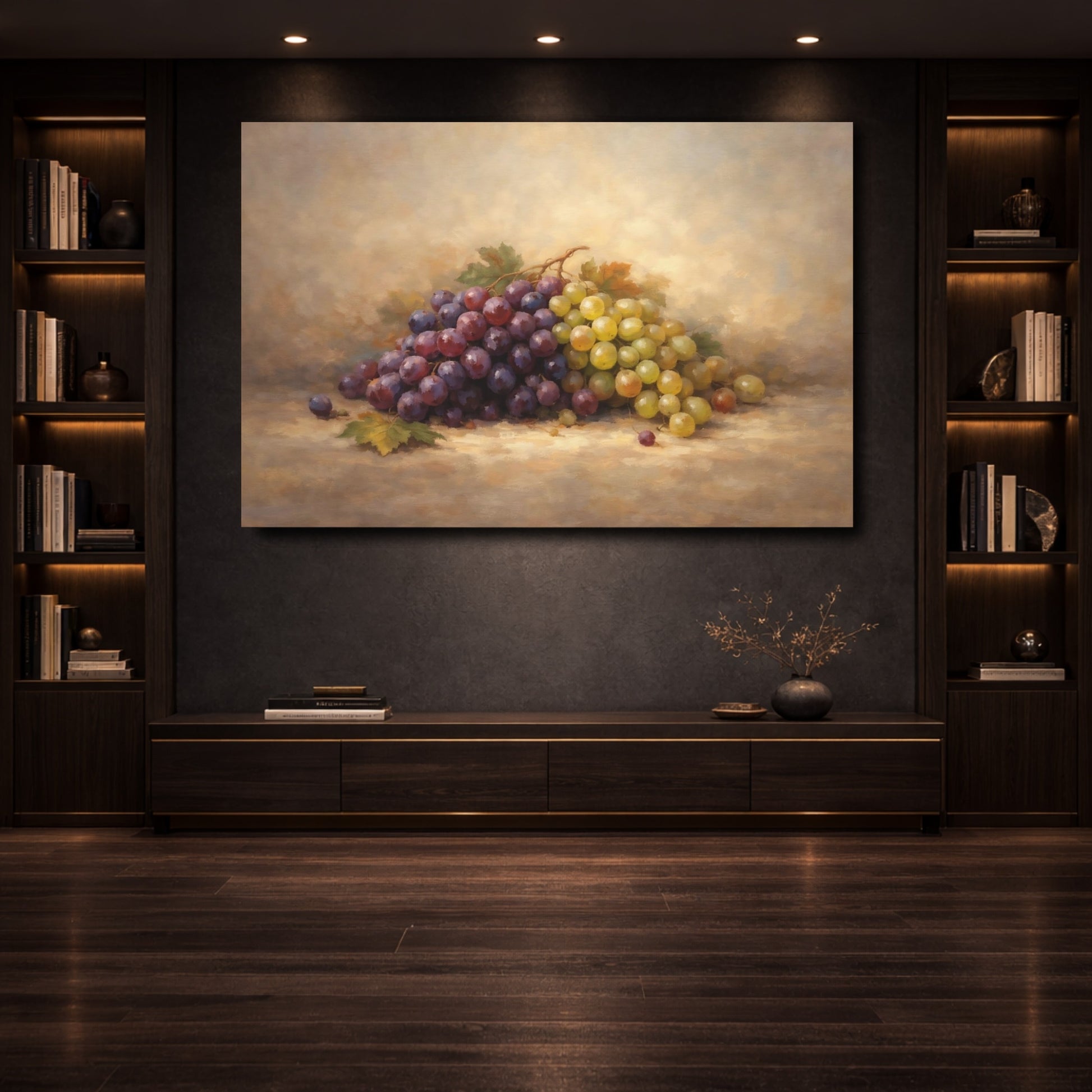 Mockup 3. Nature Grapes Purple Green Grapes shown as stretched canvas wall art