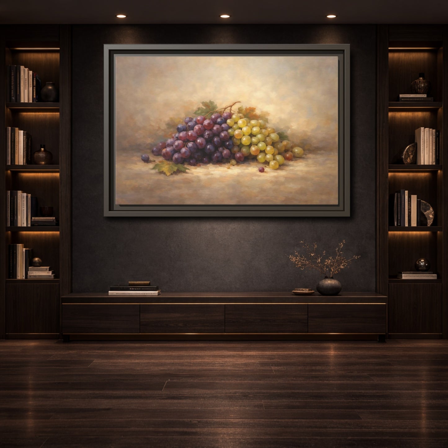 Mockup 3. Nature Grapes Purple Green Grapes shown as stretched canvas wall art