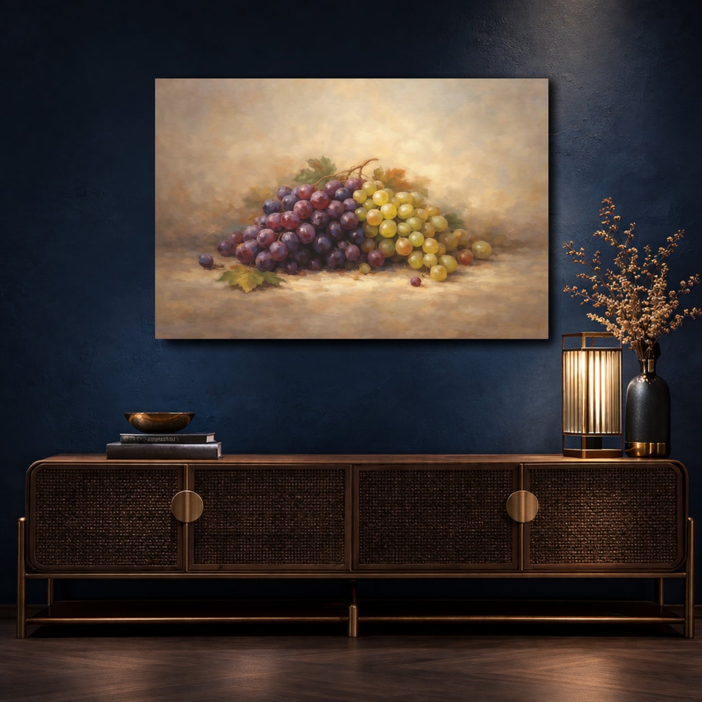 Mockup 4. Nature Grapes Purple Green Grapes shown as stretched canvas wall art
