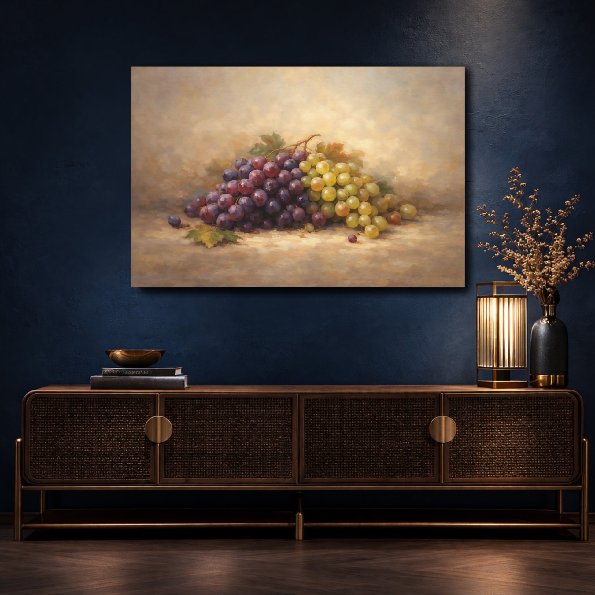 Mockup 4. Nature Grapes Purple Green Grapes shown as stretched canvas wall art
