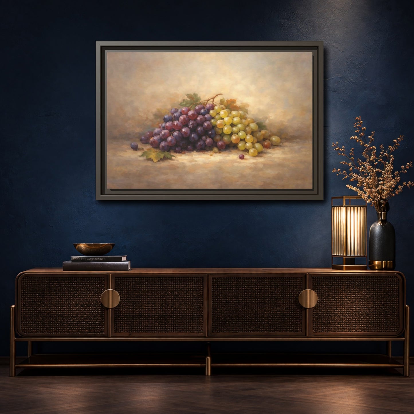 Mockup 4. Nature Grapes Purple Green Grapes shown as stretched canvas wall art