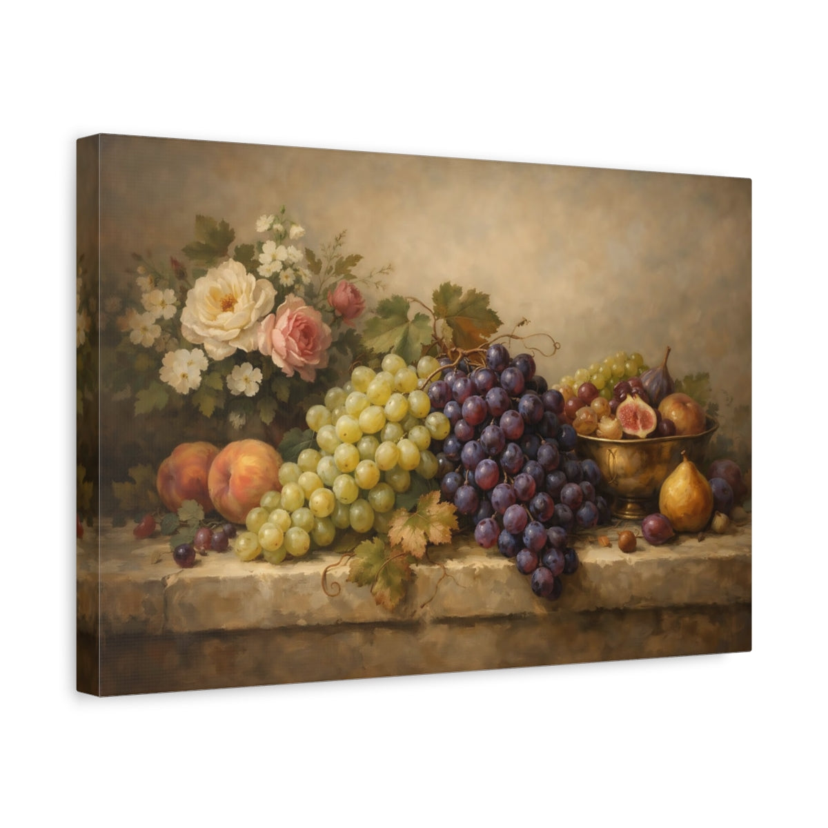 Side Mockup 4. Nature Grapes Still Life Fruit shown as stretched canvas wall art