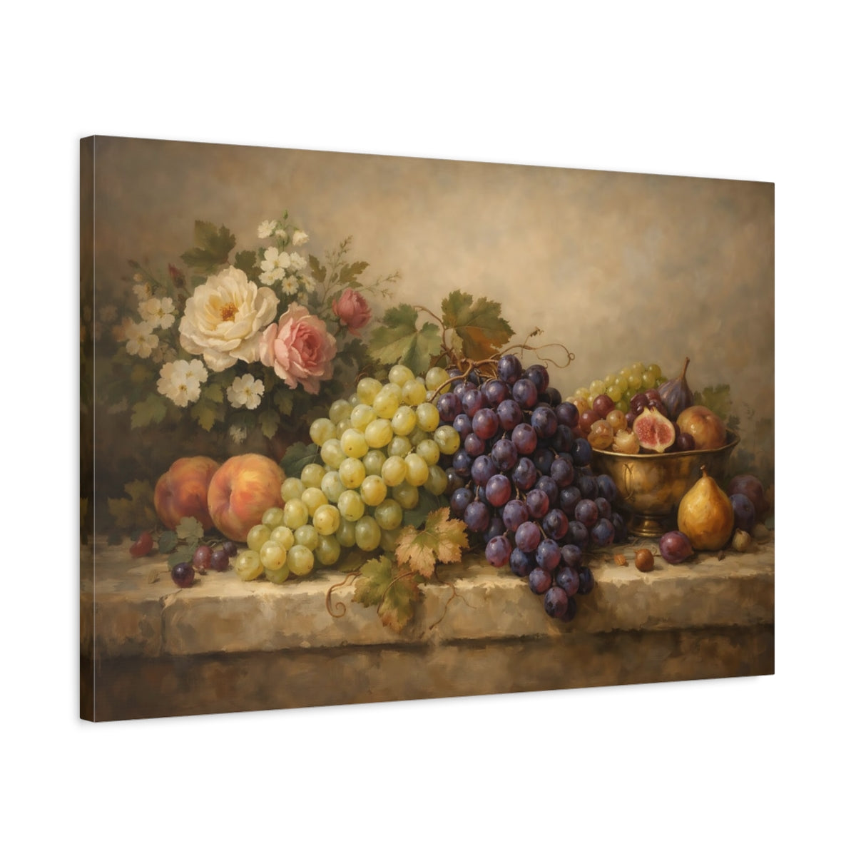 Side Mockup 2. Nature Grapes Still Life Fruit shown as stretched canvas wall art