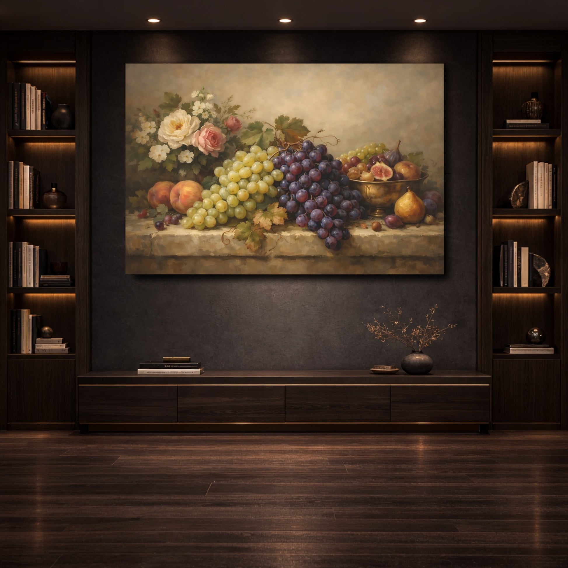 Mockup 3. Nature Grapes Still Life Fruit shown as stretched canvas wall art
