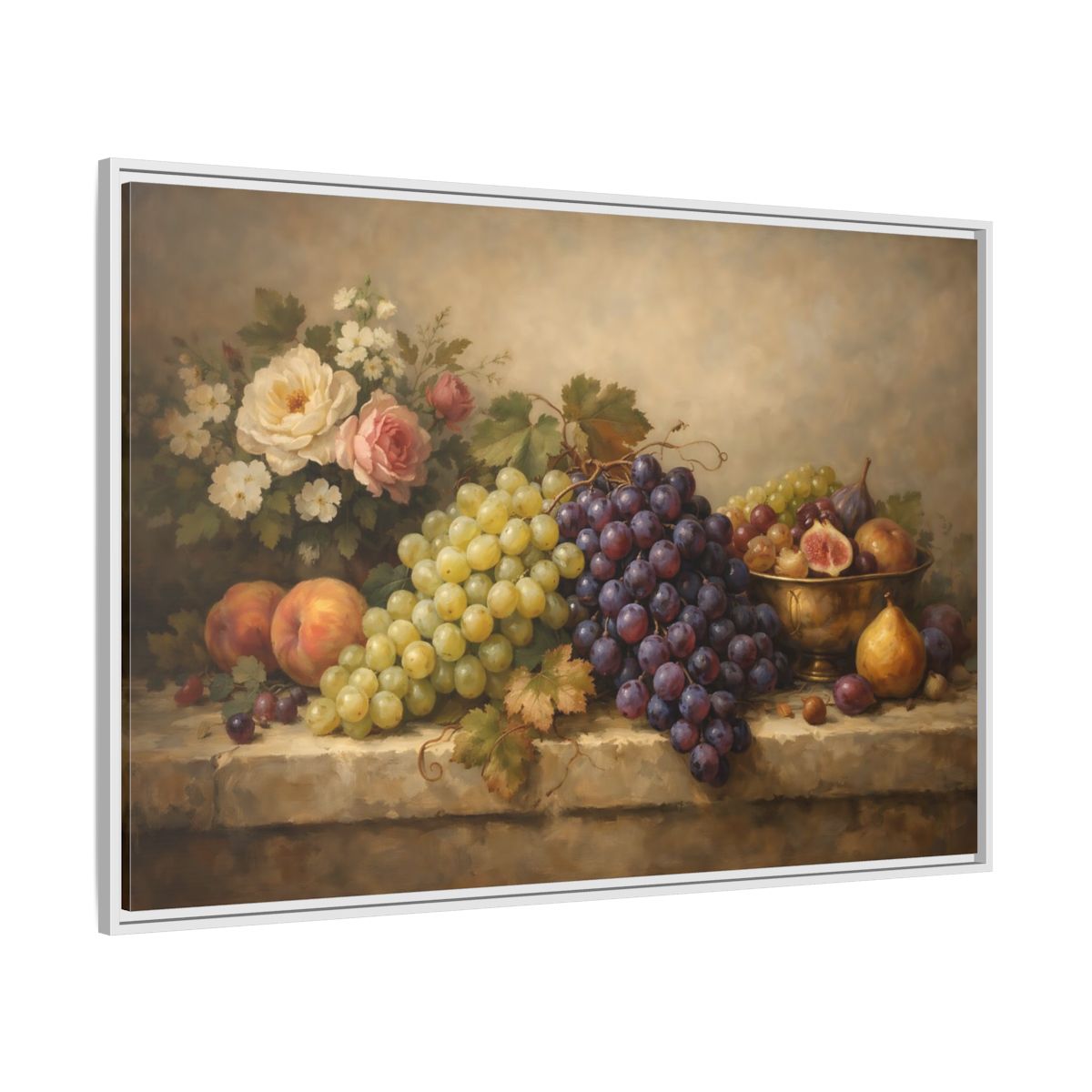 Side Mockup 7. Nature Grapes Vintage Fruit Still Life shown as stretched canvas wall art