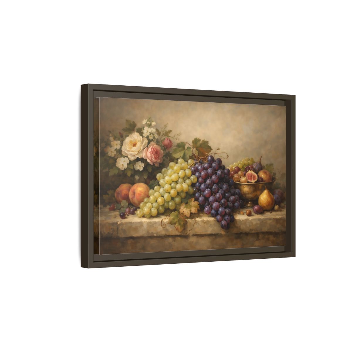 Side Mockup 5. Nature Grapes Vintage Fruit Still Life shown as stretched canvas wall art