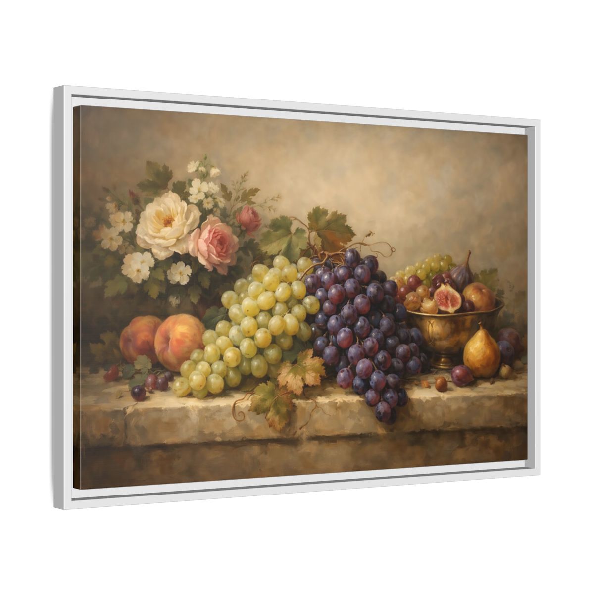Side Mockup 10. Nature Grapes Vintage Fruit Still Life shown as stretched canvas wall art