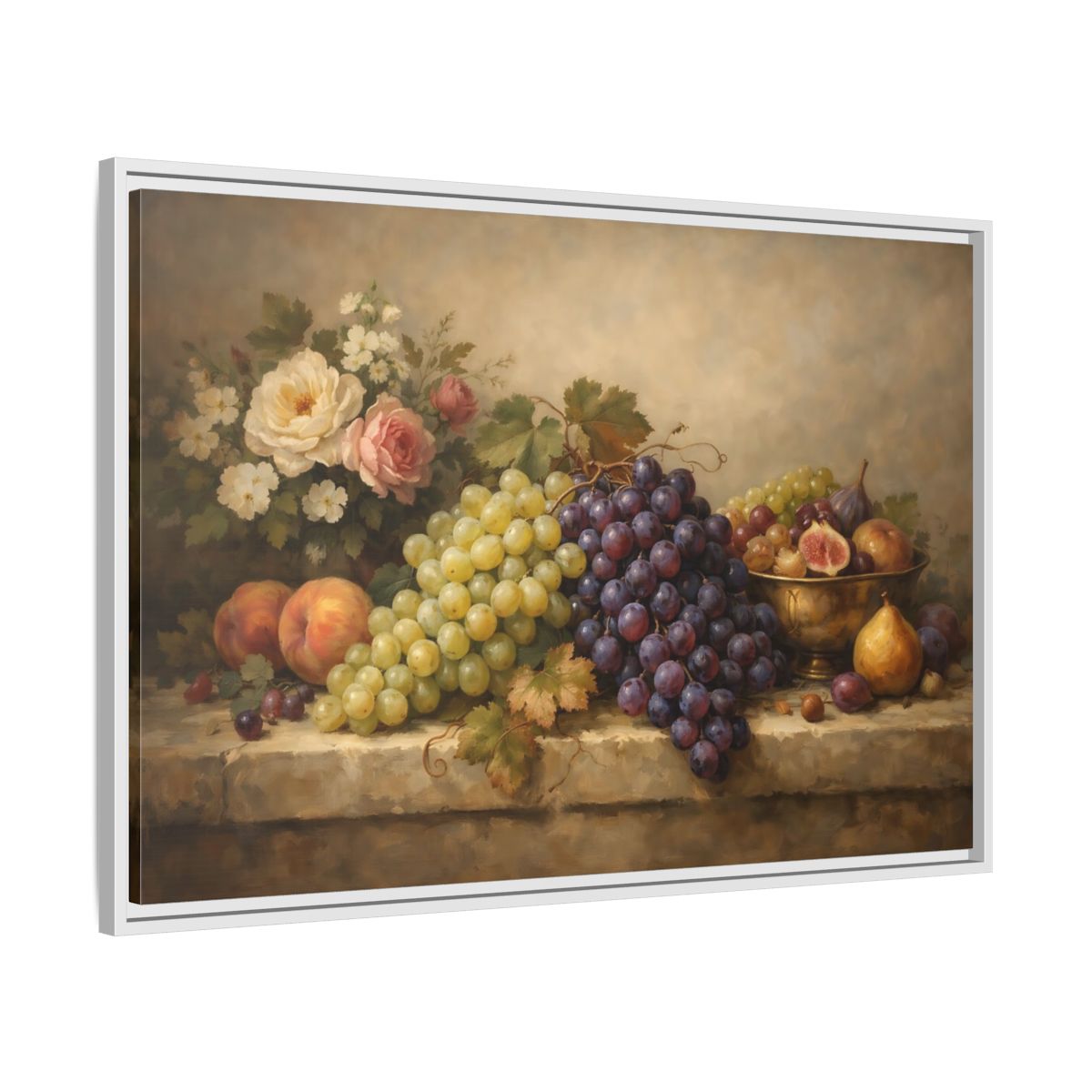 Side Mockup 8. Nature Grapes Vintage Fruit Still Life shown as stretched canvas wall art