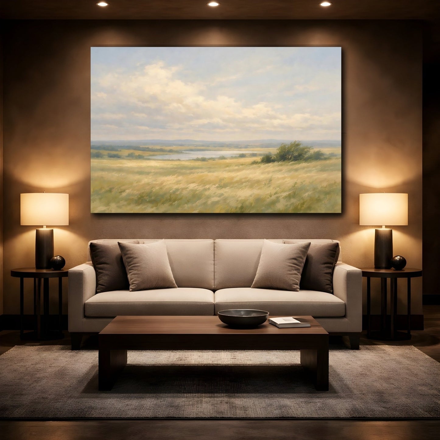 Nature Grassy Field Golden Landscape - Canvas Wall Art Print - YesArtYes