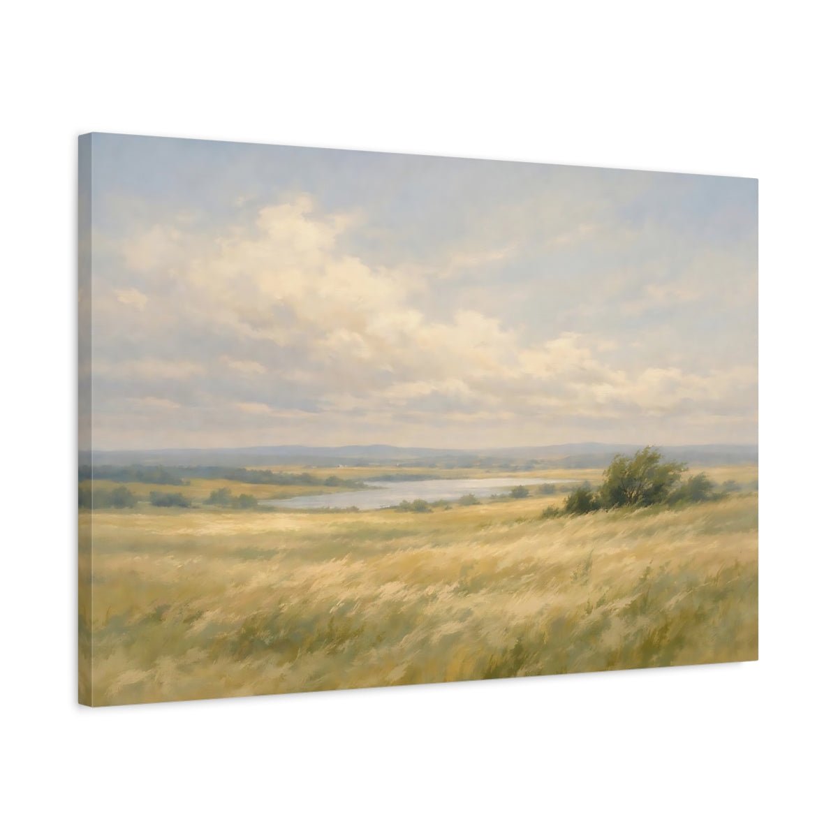 Nature Grassy Field Golden Landscape - Canvas Wall Art Print - YesArtYes