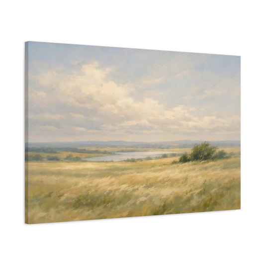 Nature Grassy Field Golden Landscape - Canvas Wall Art Print - YesArtYes