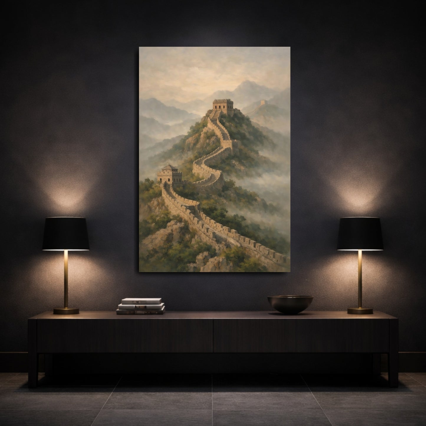 Mockup 2. Nature Great Wall Stone Wall Landscape shown as stretched canvas wall art
