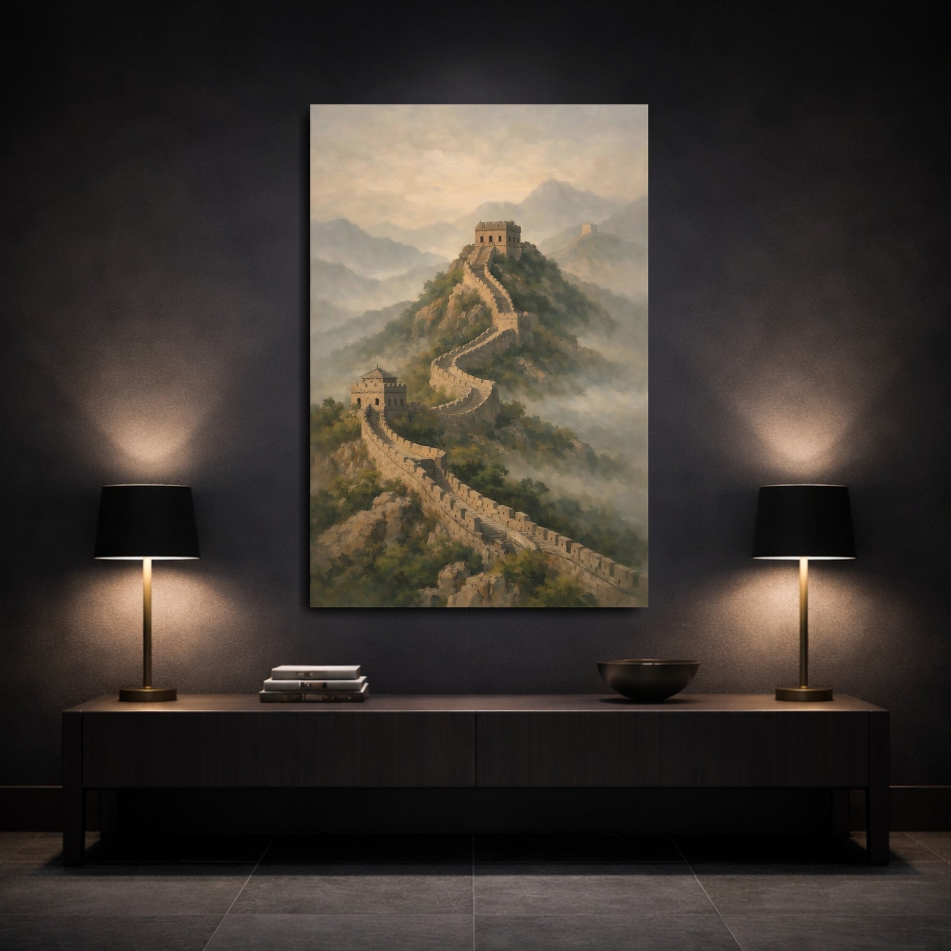 Mockup 2. Nature Great Wall Stone Wall Landscape shown as stretched canvas wall art