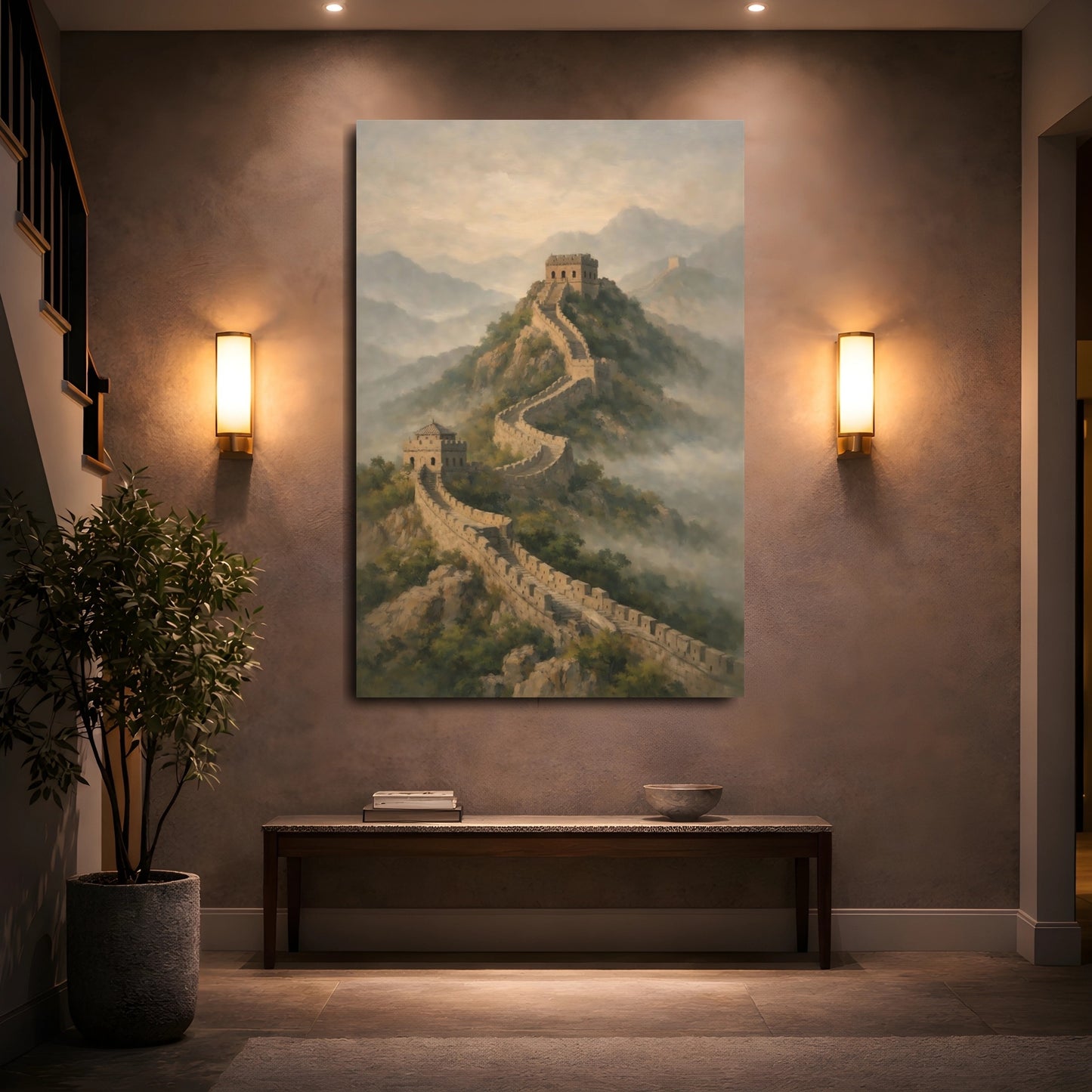 Mockup 4. Nature Great Wall Stone Wall Landscape shown as stretched canvas wall art