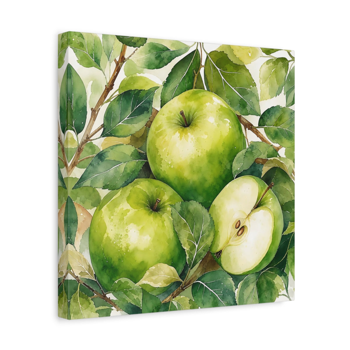 Side Mockup 7. Nature Green Apples Green Apples shown as stretched canvas wall art