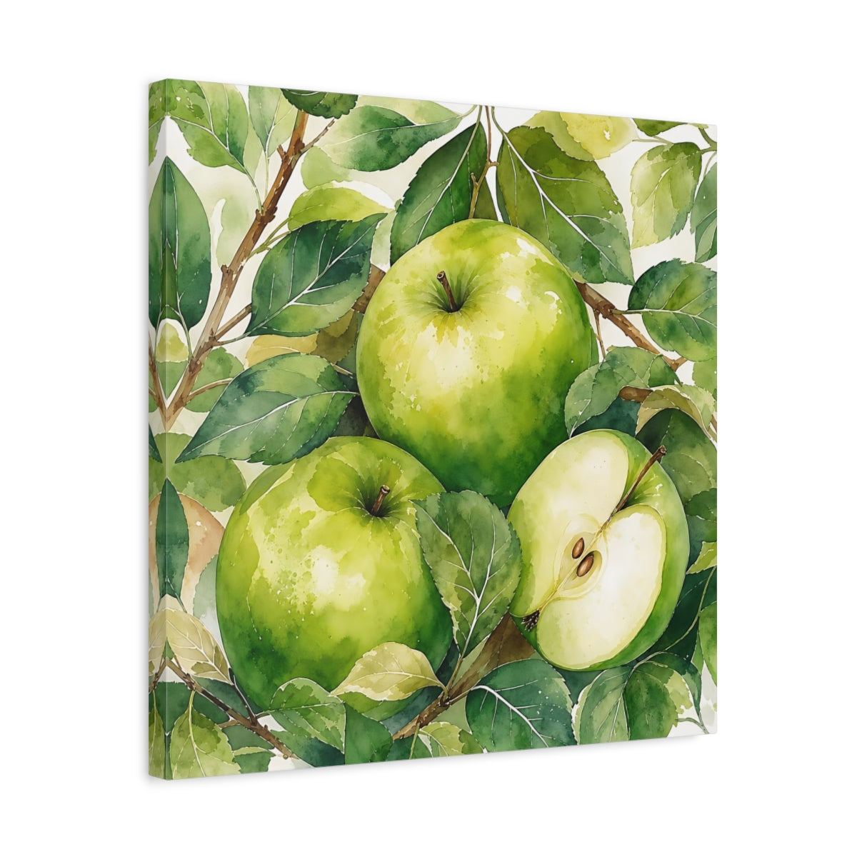 Side Mockup 5. Nature Green Apples Green Apples shown as stretched canvas wall art
