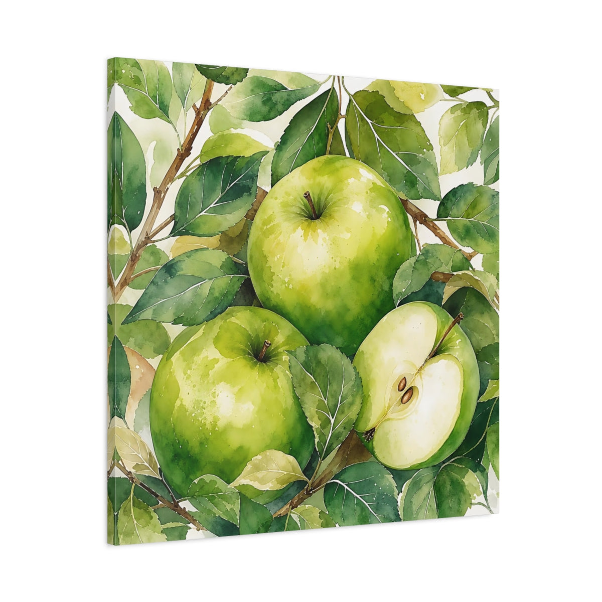 Main Mockup. Nature Green Apples Green Apples shown as stretched canvas wall art