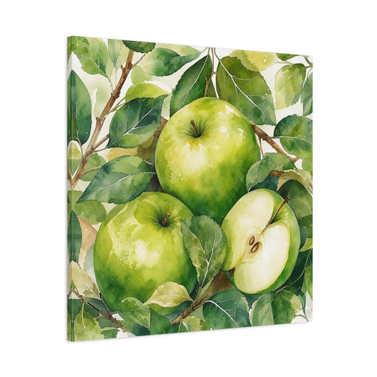 Main Mockup. Nature Green Apples Green Apples shown as stretched canvas wall art