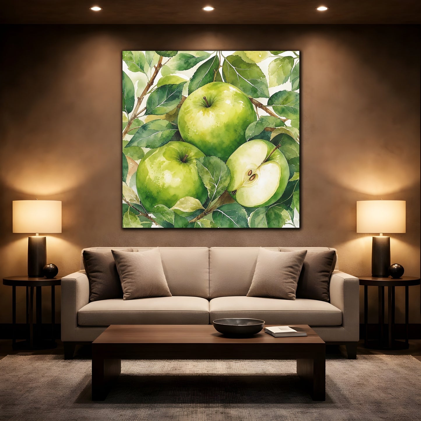 Mockup 2. Nature Green Apples Green Apples shown as stretched canvas wall art