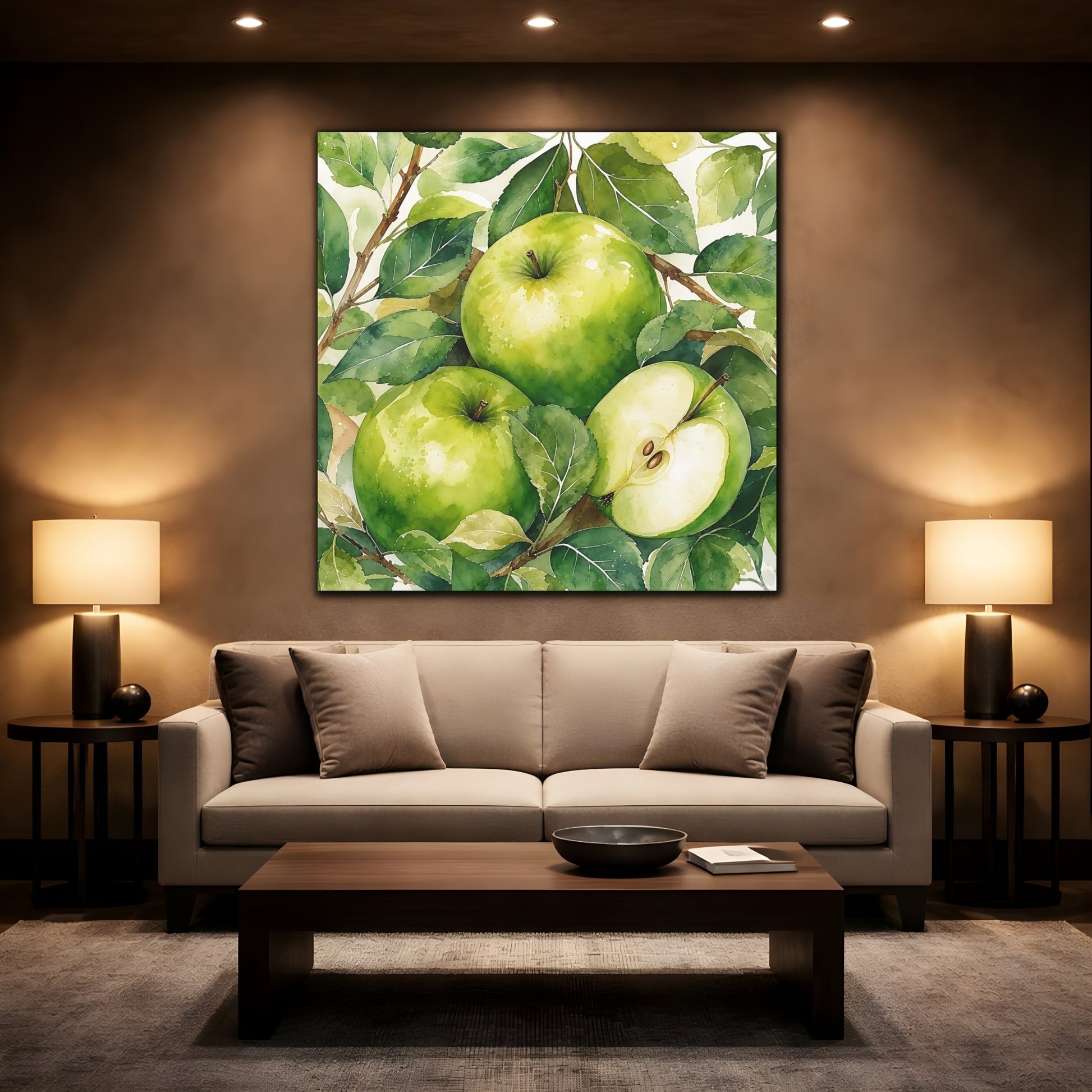 Mockup 2. Nature Green Apples Green Apples shown as stretched canvas wall art