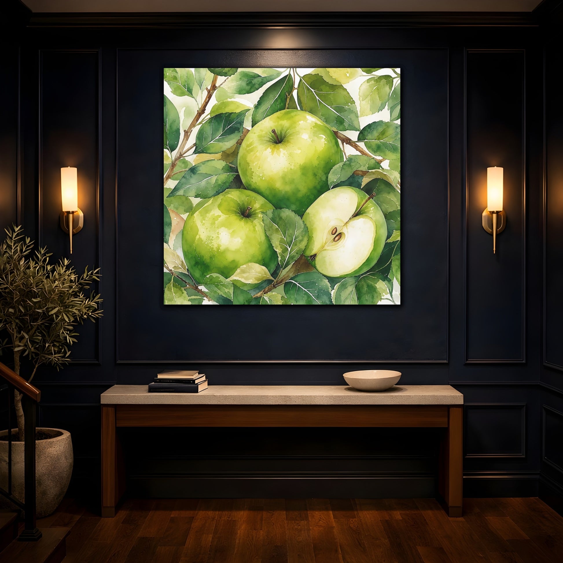 Mockup 4. Nature Green Apples Green Apples shown as stretched canvas wall art