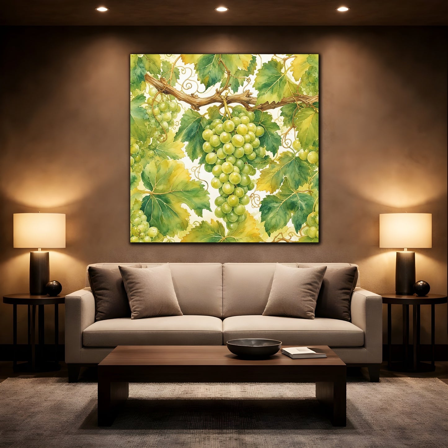 Mockup 2. Nature Green Grapes Green Grapes shown as stretched canvas wall art