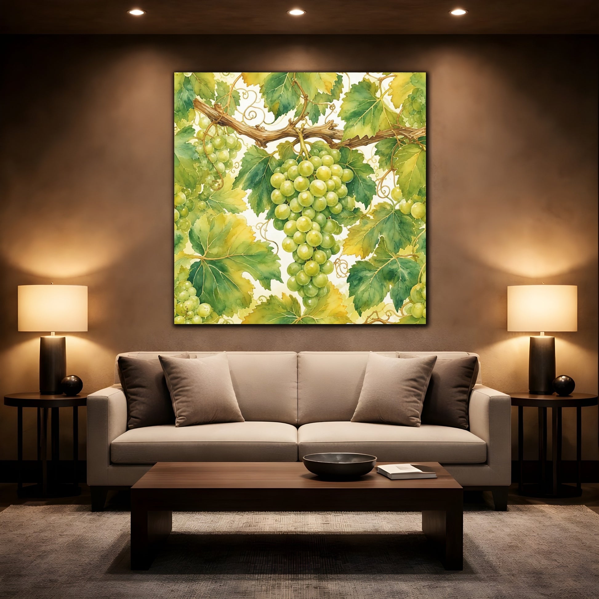 Mockup 2. Nature Green Grapes Green Grapes shown as stretched canvas wall art