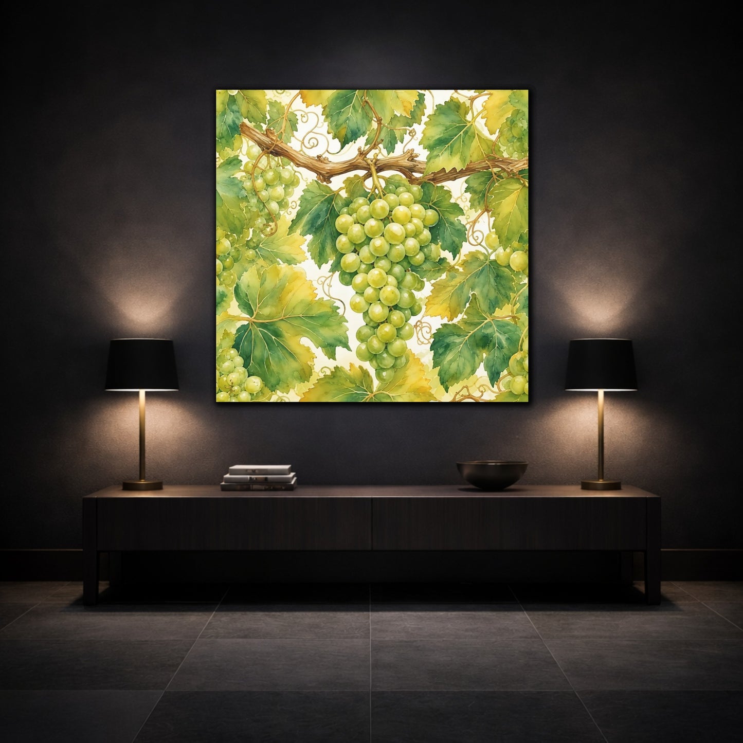 Mockup 3. Nature Green Grapes Green Grapes shown as stretched canvas wall art