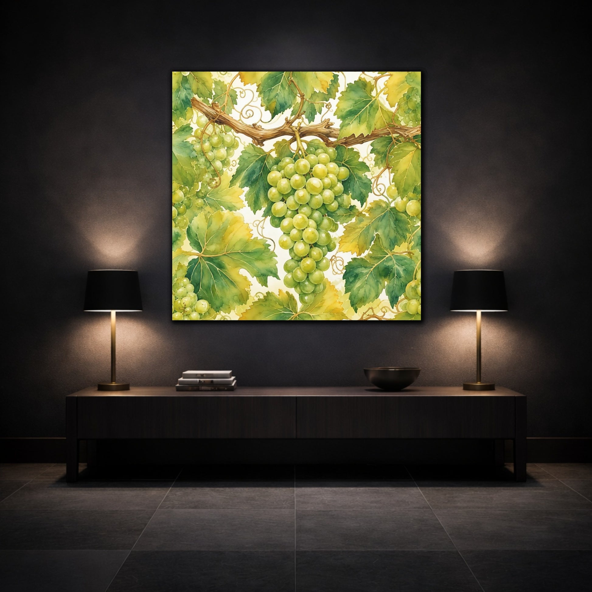 Mockup 3. Nature Green Grapes Green Grapes shown as stretched canvas wall art