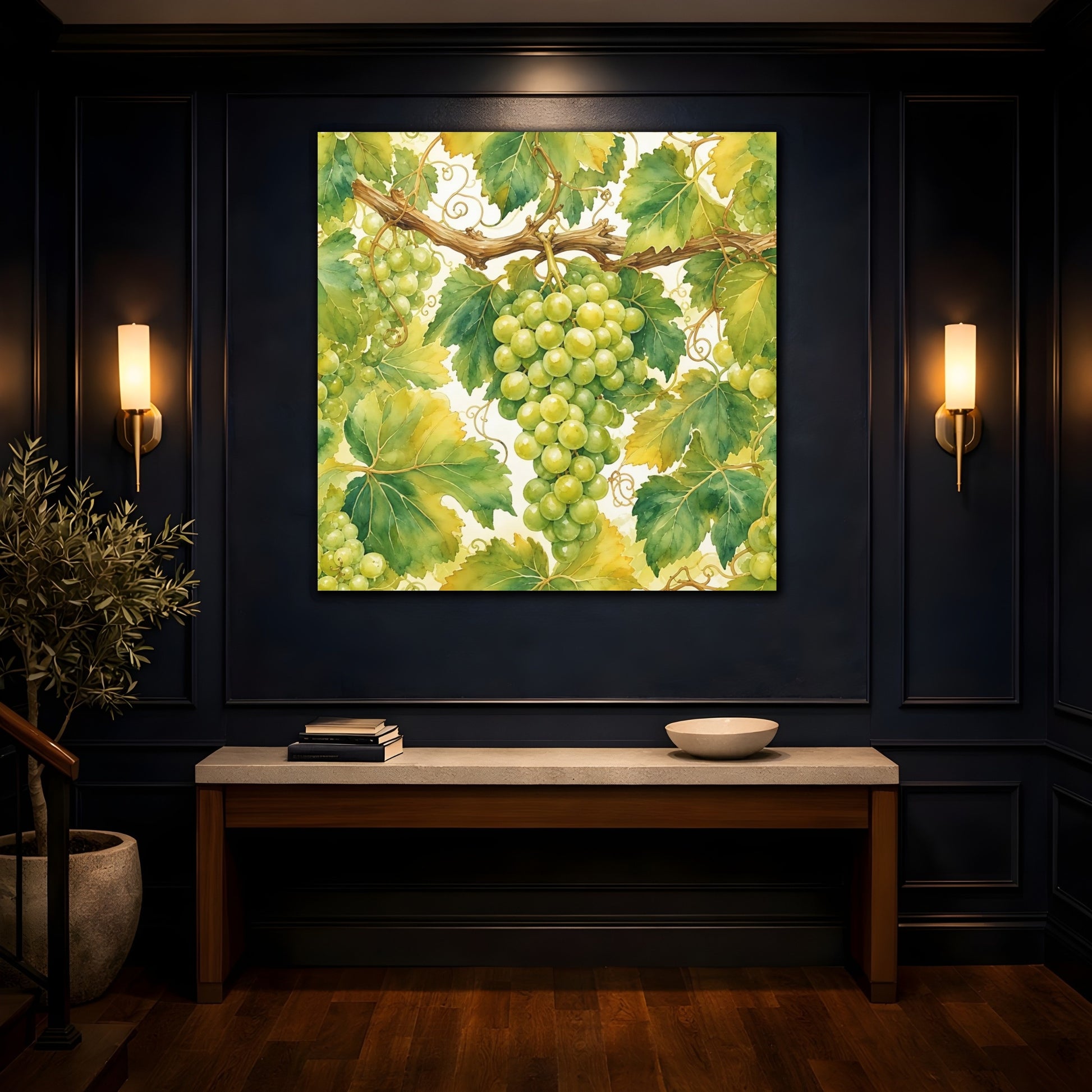 Mockup 4. Nature Green Grapes Green Grapes shown as stretched canvas wall art