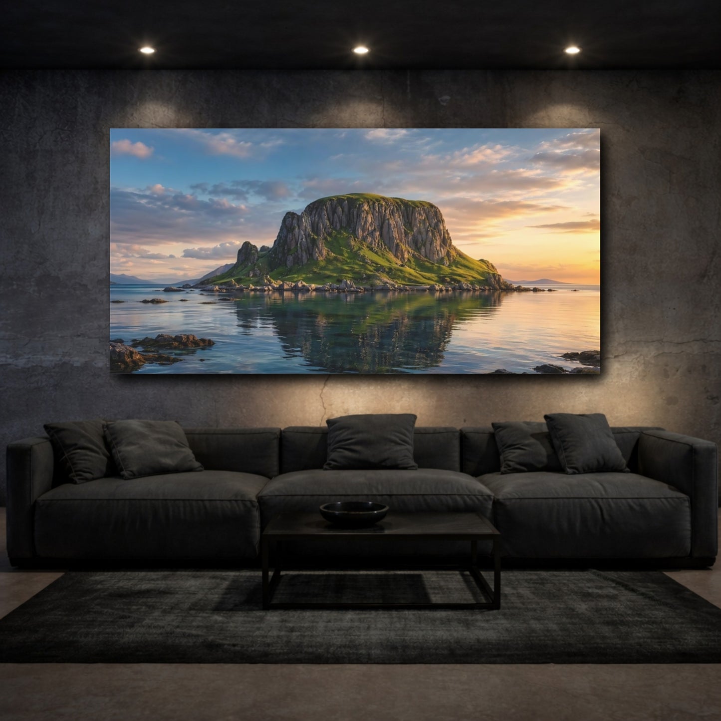 Mockup 2. Nature Green Island Green Blue Landscape shown as stretched canvas wall art