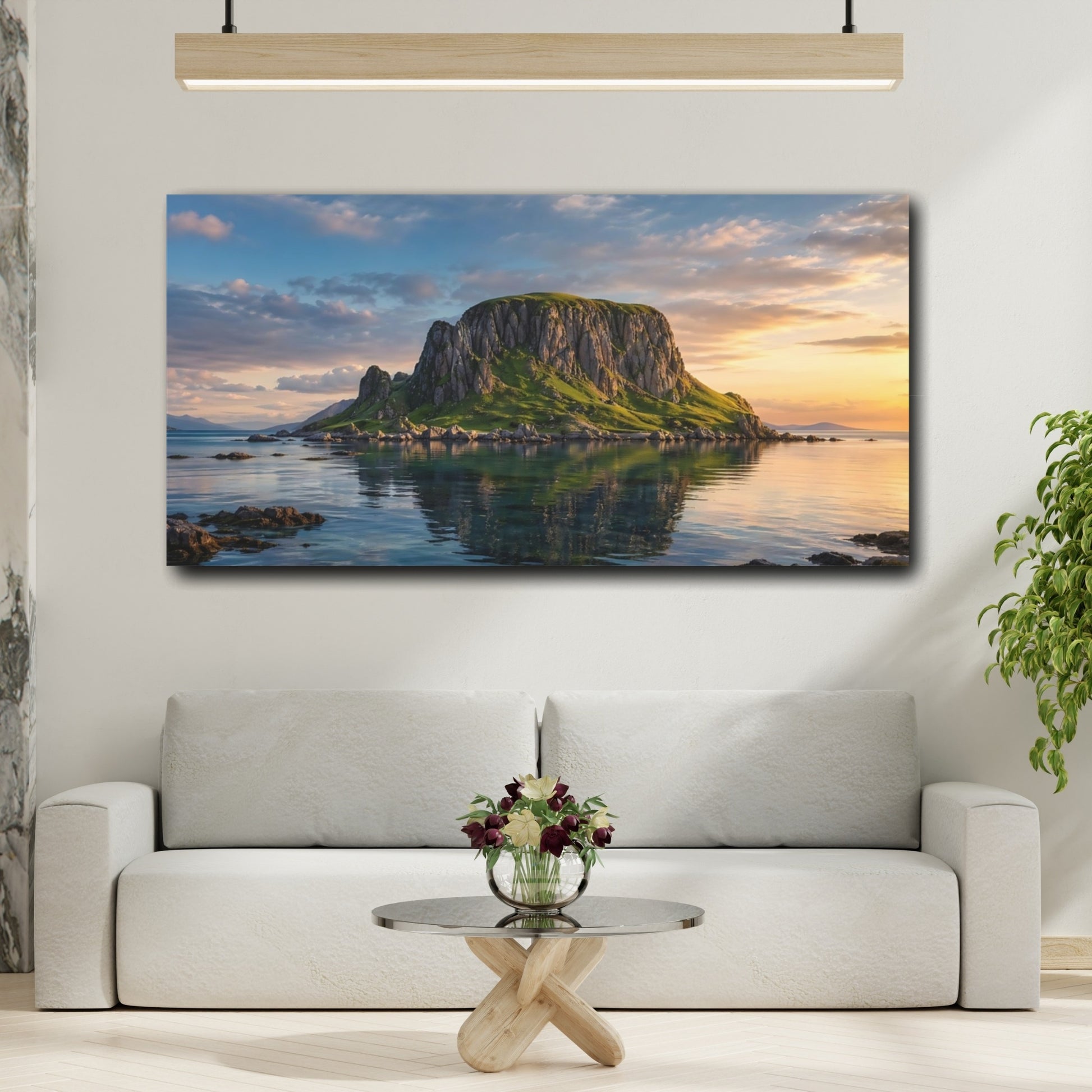 Mockup 3. Nature Green Island Green Blue Landscape shown as stretched canvas wall art