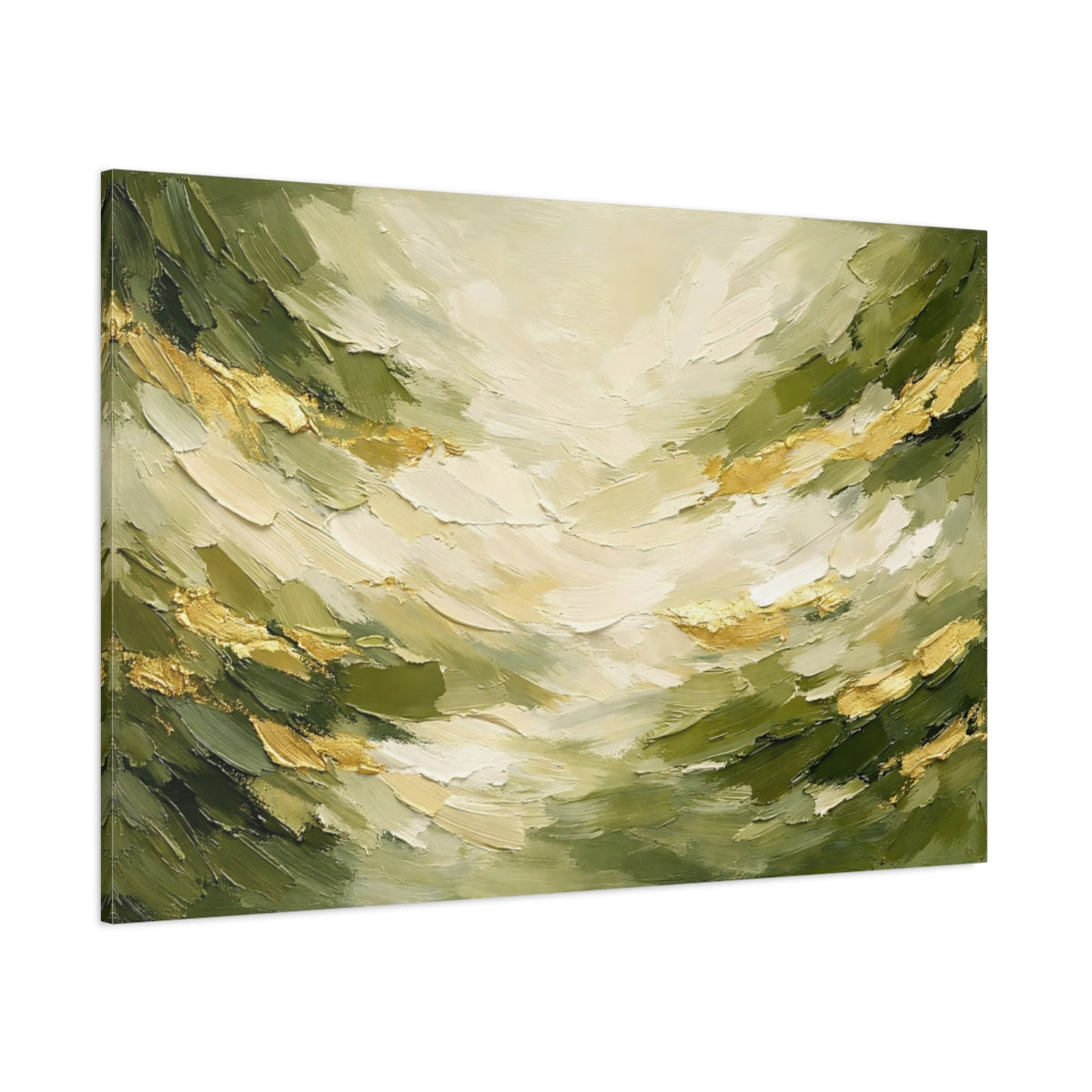 Main Mockup. Nature Green Landscape Green Gold Abstract shown as stretched canvas wall art