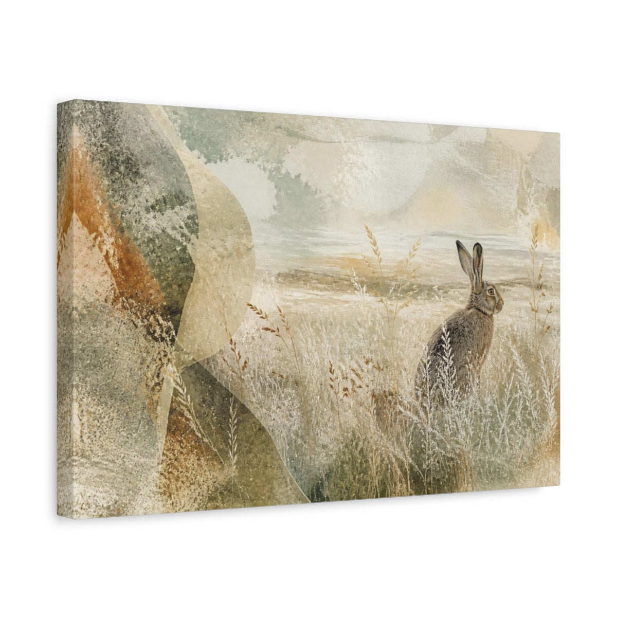 Side Mockup 4. Nature Hare In Meadow shown as canvas print