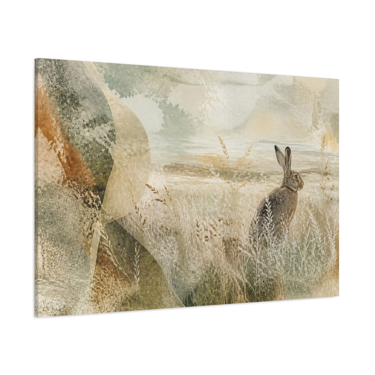 Side Mockup 1. Nature Hare In Meadow shown as canvas print