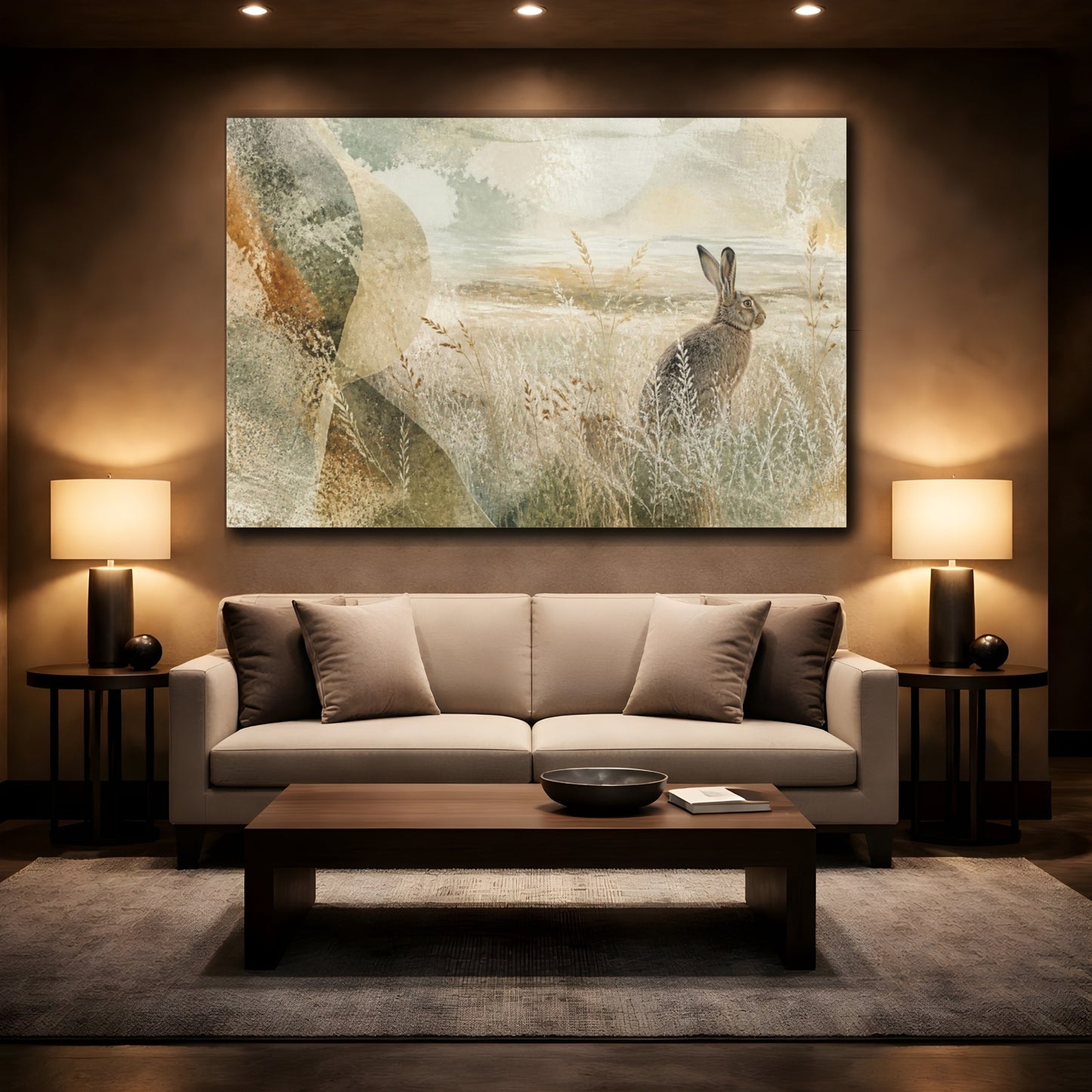 Mockup 2. Nature Hare In Meadow shown as canvas print