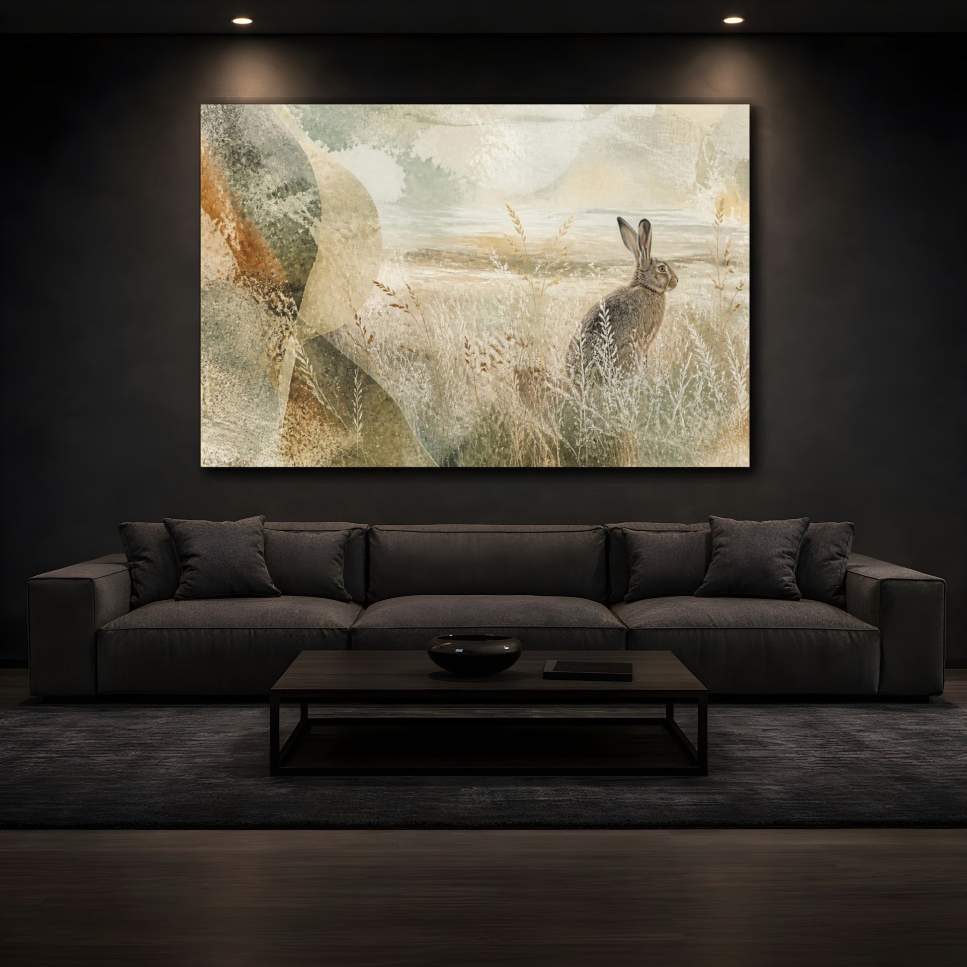 Mockup 3. Nature Hare In Meadow shown as canvas print