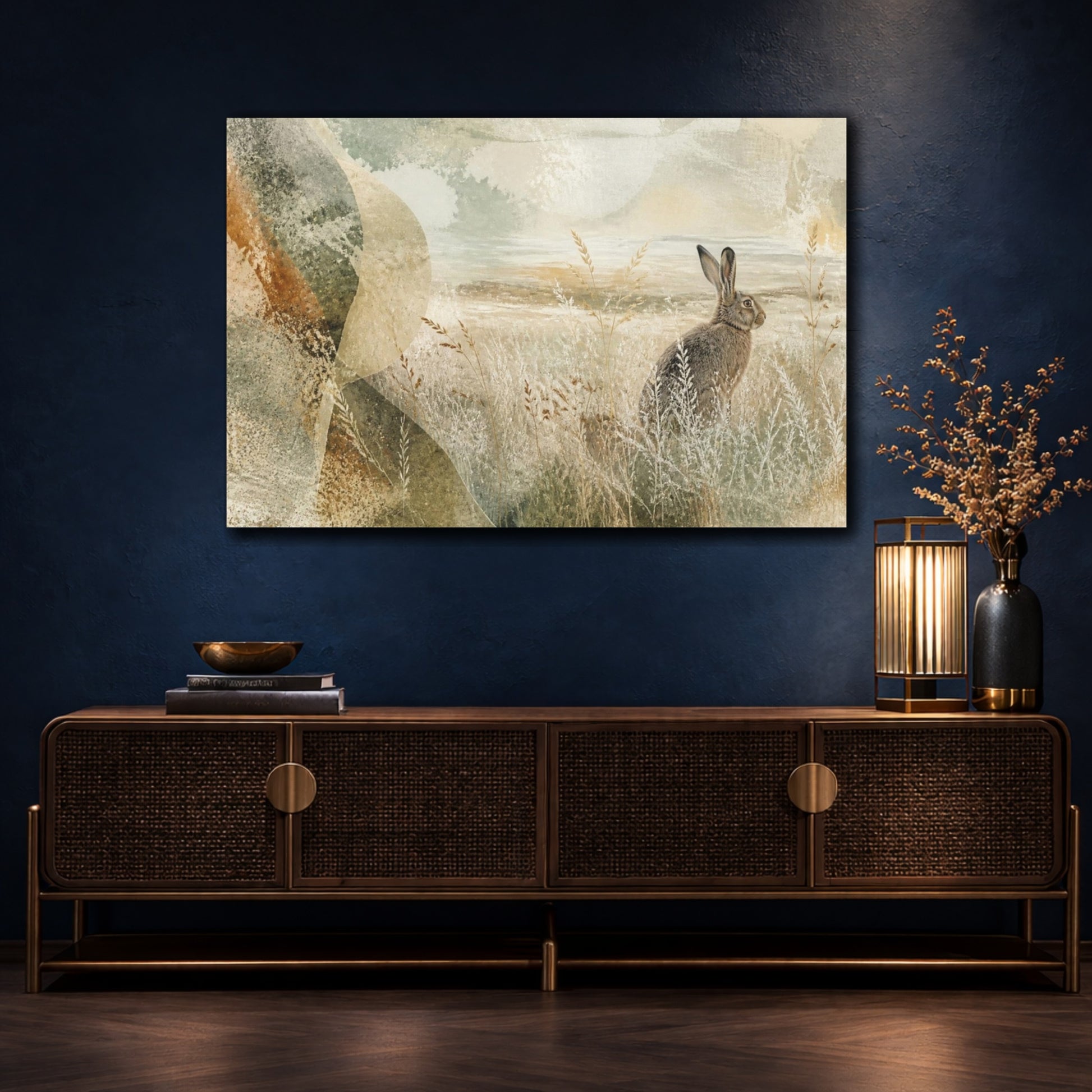 Mockup 4. Nature Hare In Meadow shown as canvas print