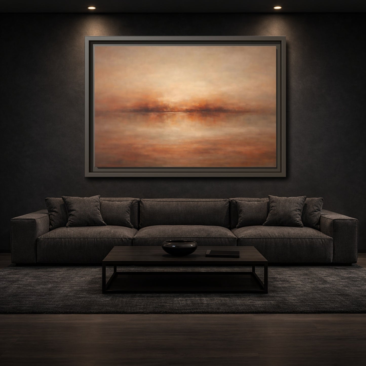 Mockup 2. Nature Hazy Horizon Warm Earth Tones shown as stretched canvas wall art