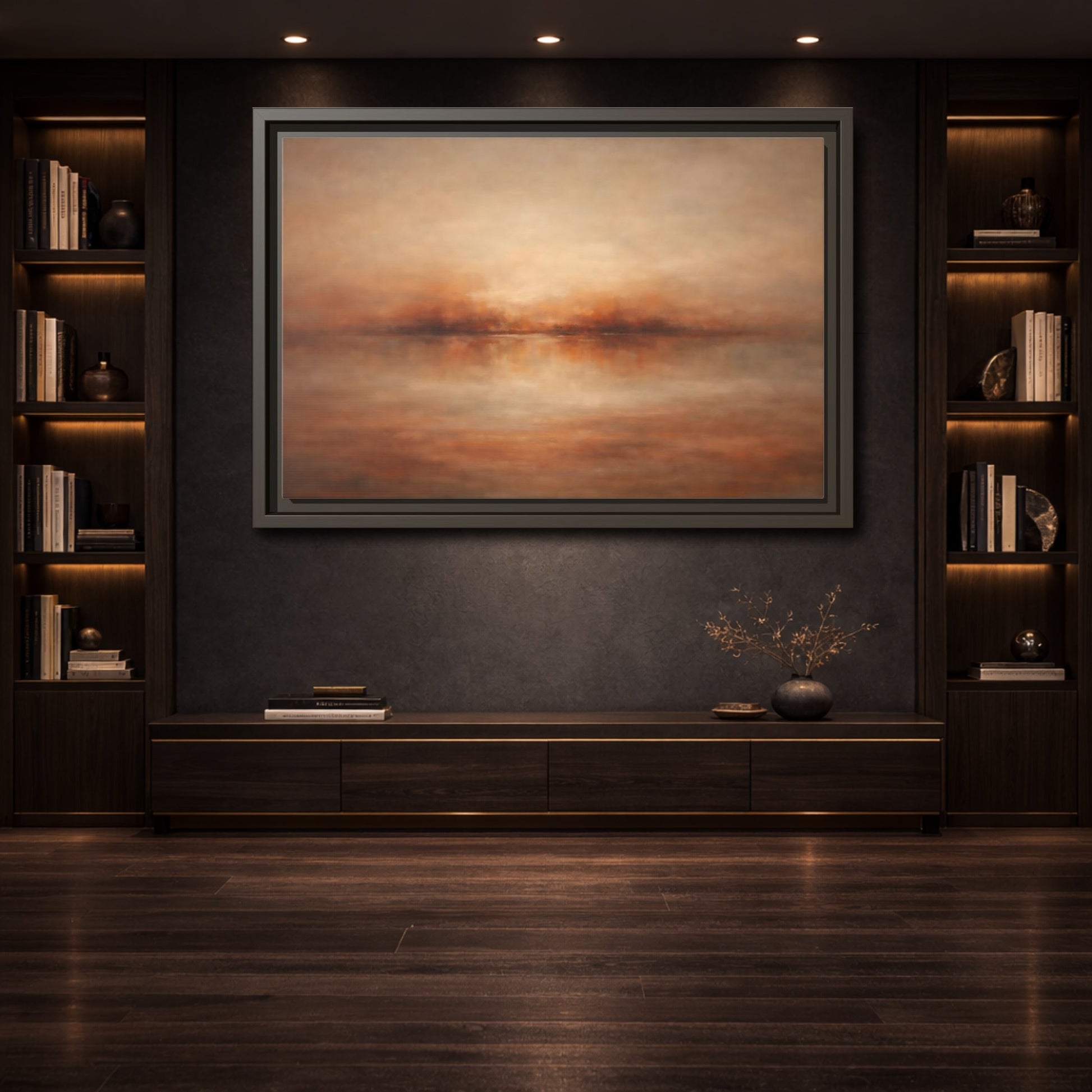 Mockup 3. Nature Hazy Horizon Warm Earth Tones shown as stretched canvas wall art