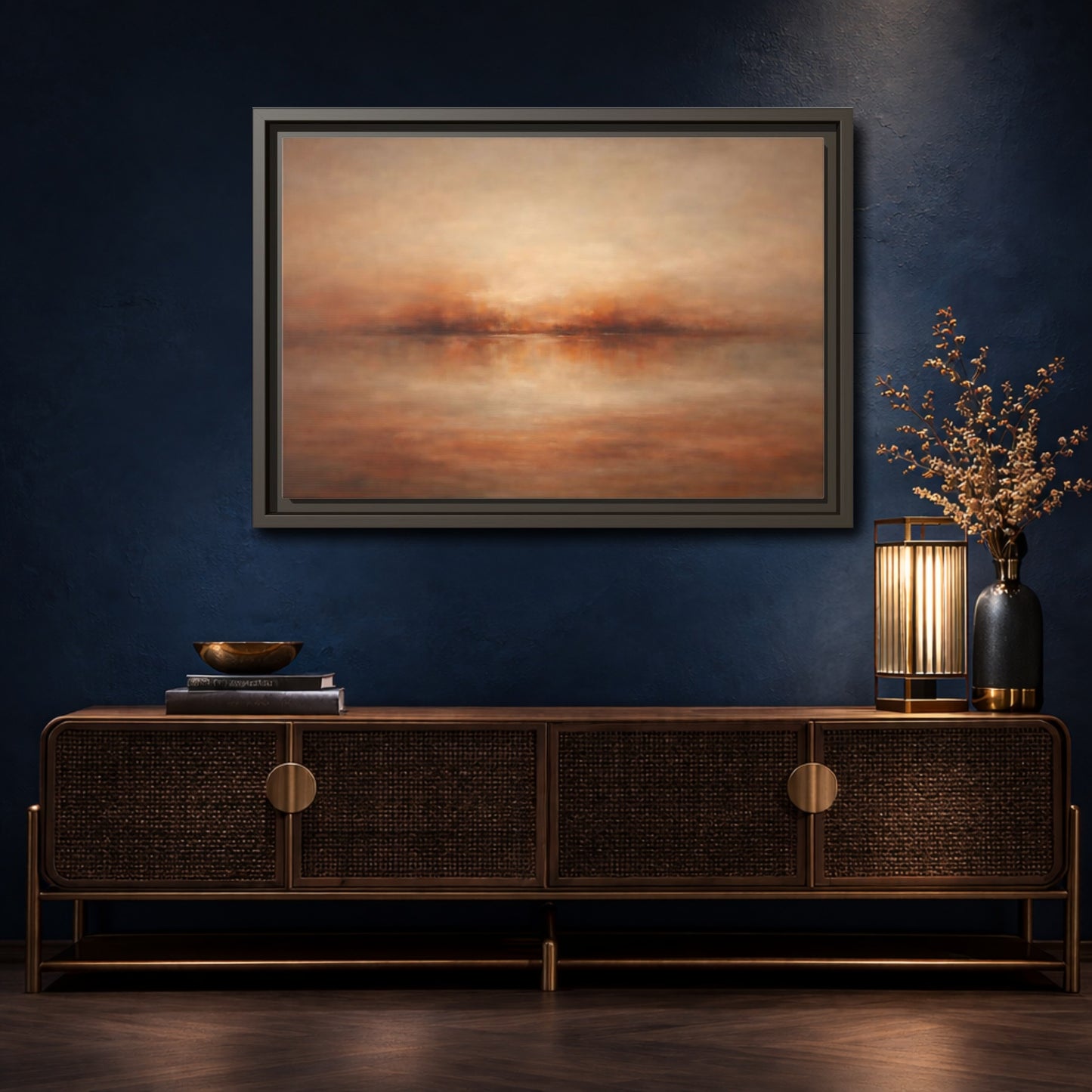 Mockup 4. Nature Hazy Horizon Warm Earth Tones shown as stretched canvas wall art