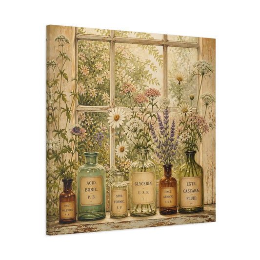 Main Mockup. Nature Herbal Bottles Vintage Apothecary shown as stretched canvas wall art