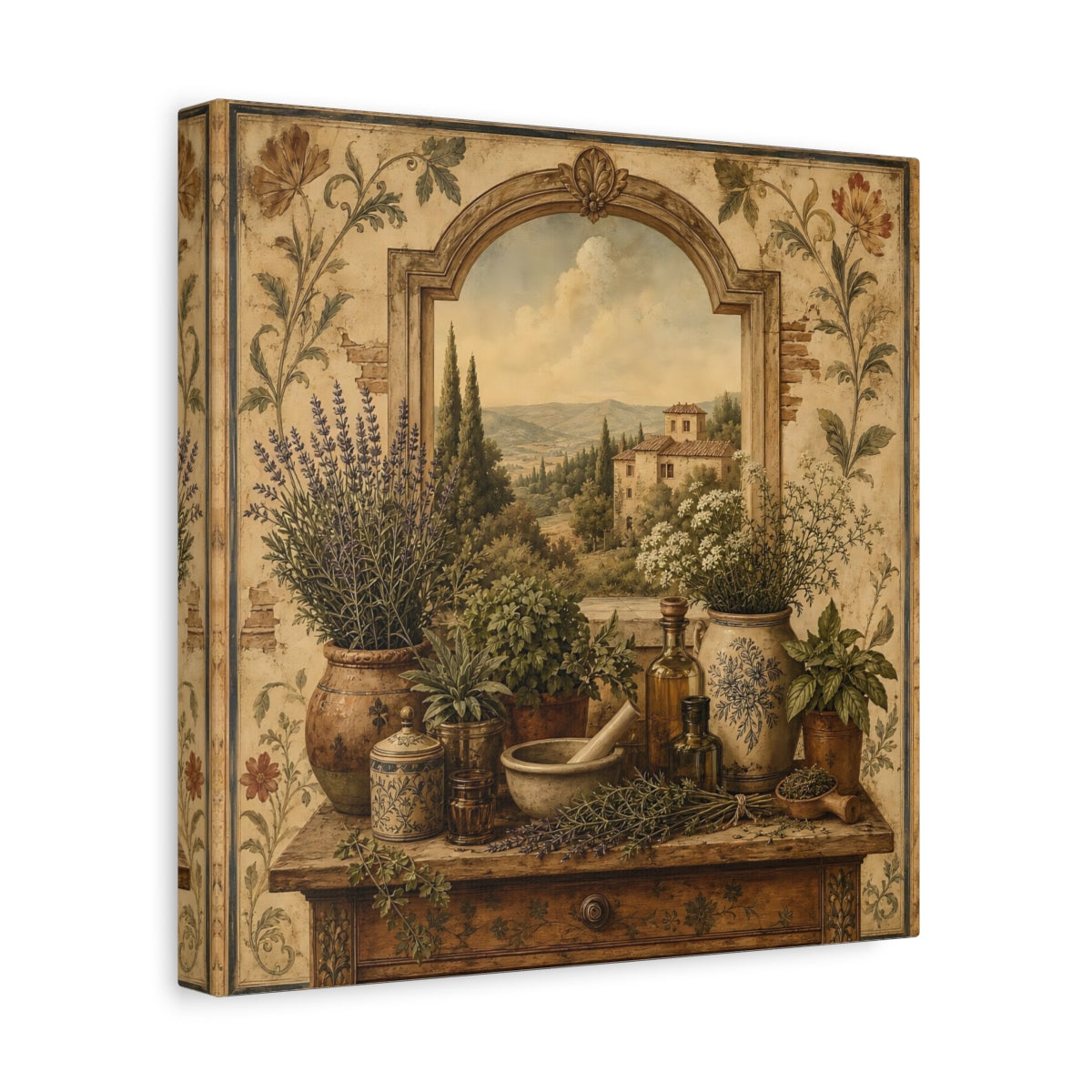 Side Mockup 8. Nature Herbs Tuscan Herb Garden shown as stretched canvas wall art