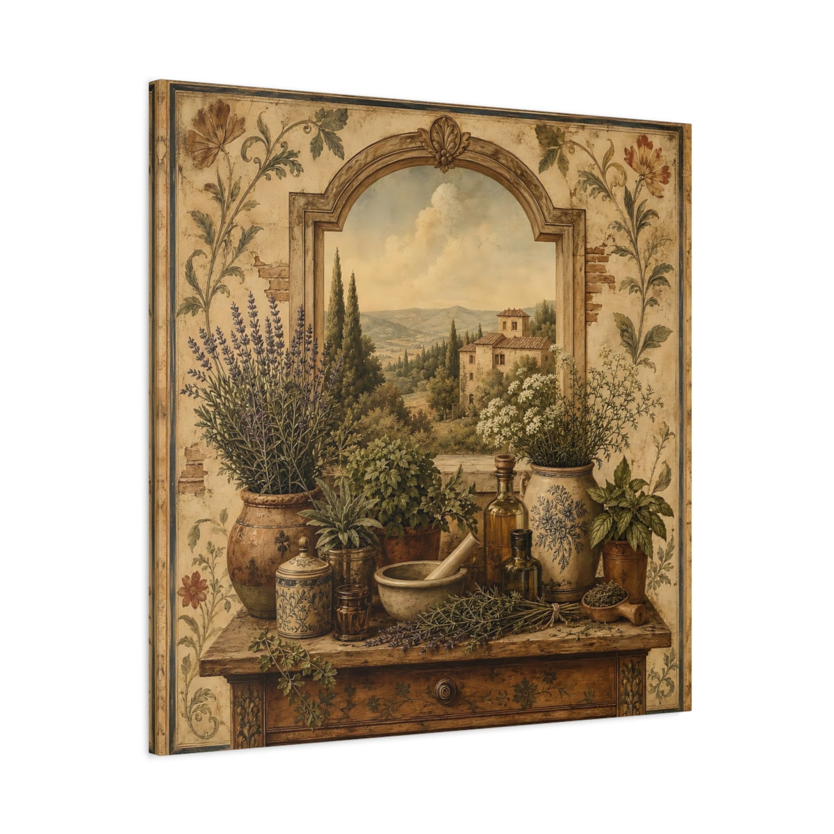 Main Mockup. Nature Herbs Tuscan Herb Garden shown as stretched canvas wall art