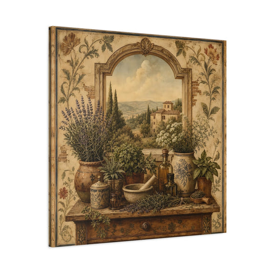 Main Mockup. Nature Herbs Tuscan Herb Garden shown as stretched canvas wall art