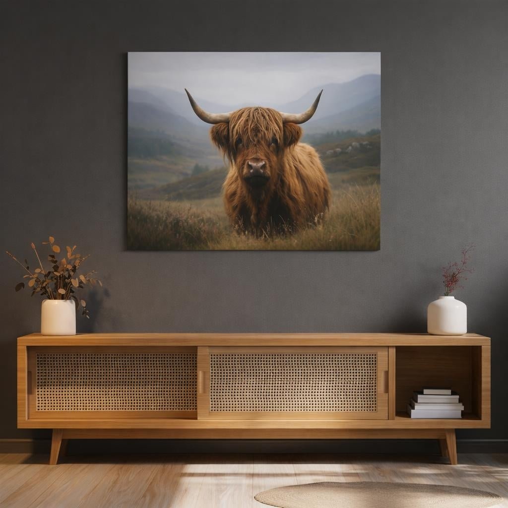 Nature Highland Cow Portrait Animals - Canvas Wall Art Print - YesArtYes