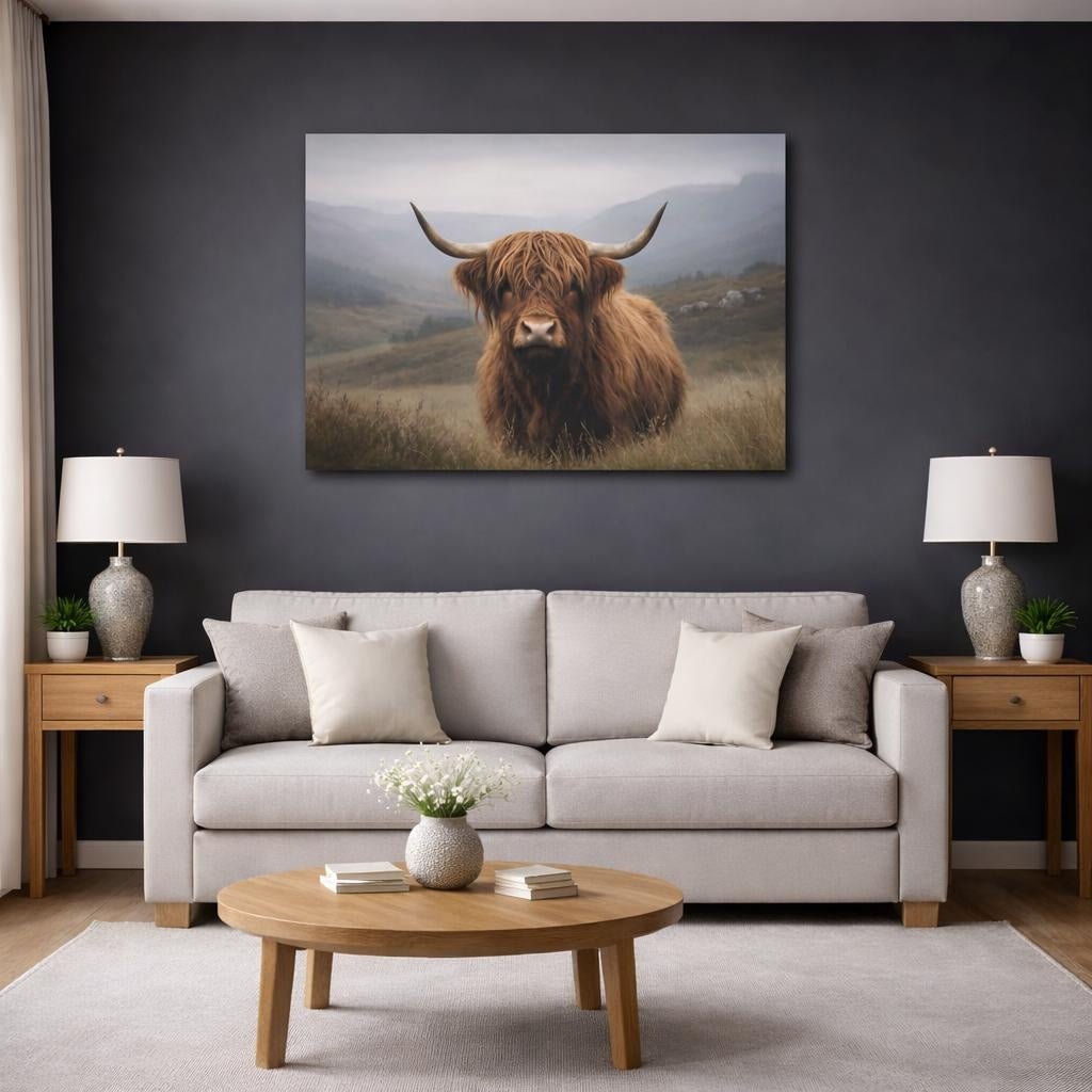 Nature Highland Cow Portrait Animals - Canvas Wall Art Print - YesArtYes