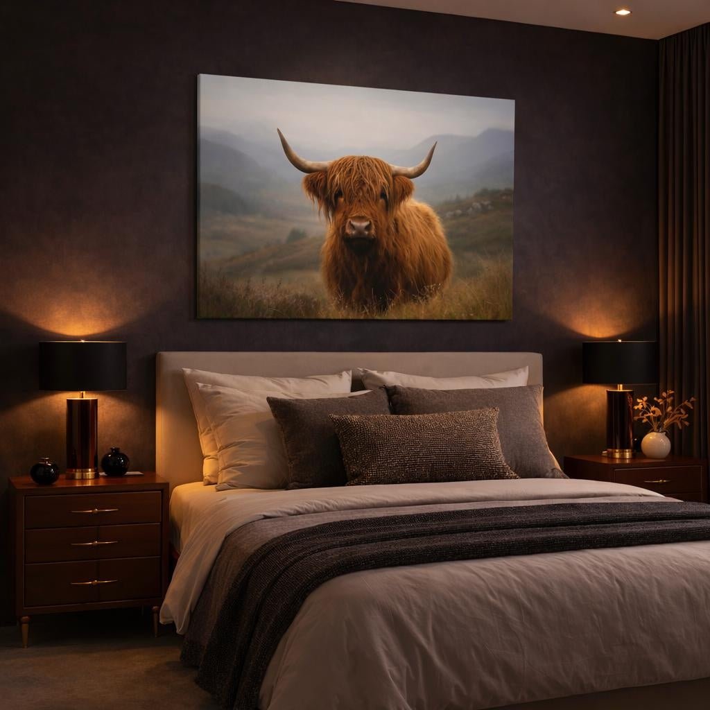 Nature Highland Cow Portrait Animals - Canvas Wall Art Print - YesArtYes