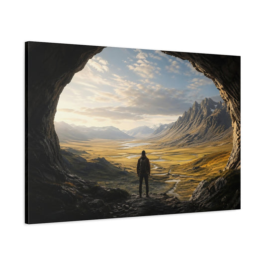 Main Mockup. Nature Hiker, Valley Brown And Gold shown as stretched canvas wall art