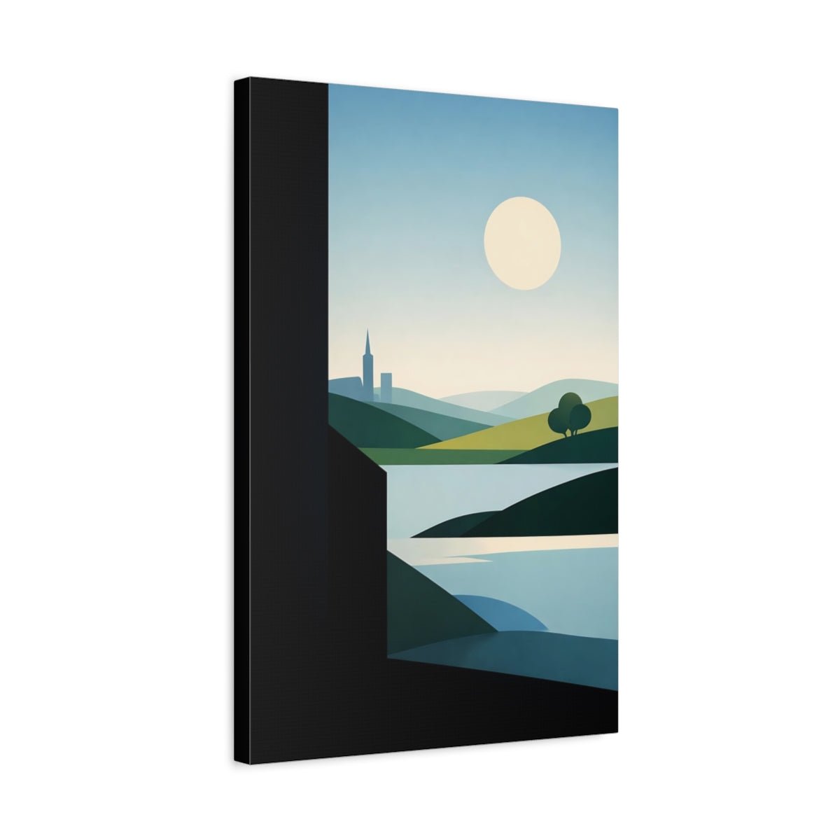 Nature Hills And Lake Blue Green Landscape - Canvas Wall Art Print - YesArtYes